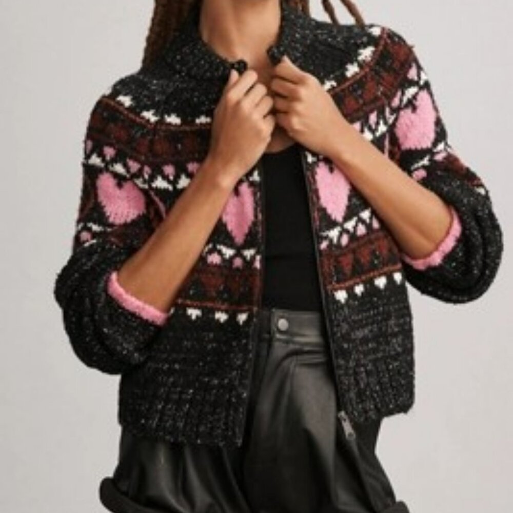 Pilcro Peace Love Icon Zip-Up Cardigan Sweater - Picture 1 of 16